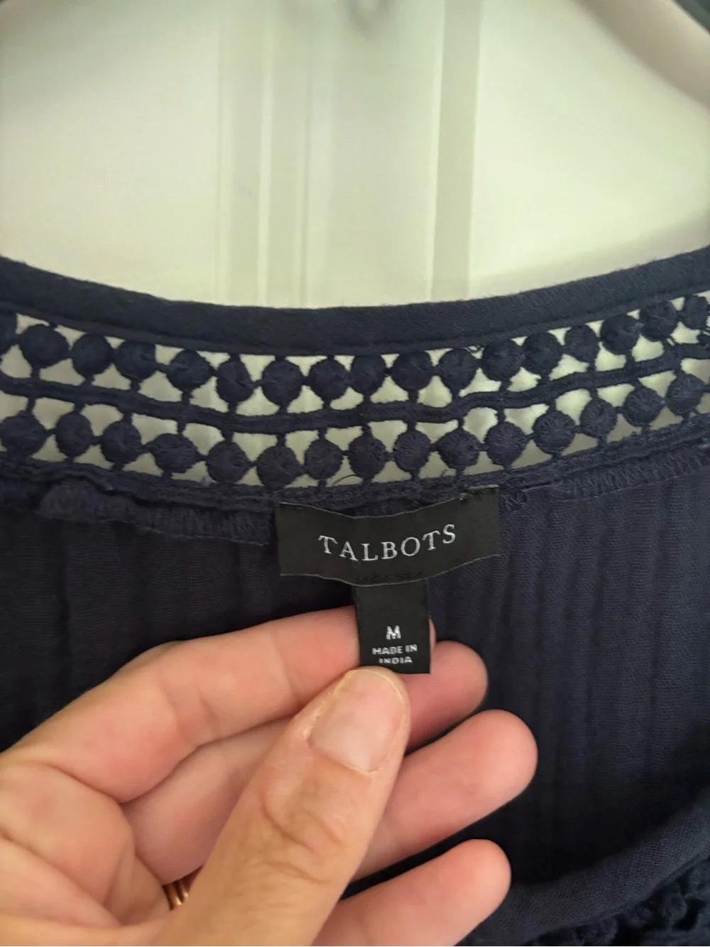 Talbots Airy Gauze Popover Shirt Dress Size medium Navy. Sf/1 cat home